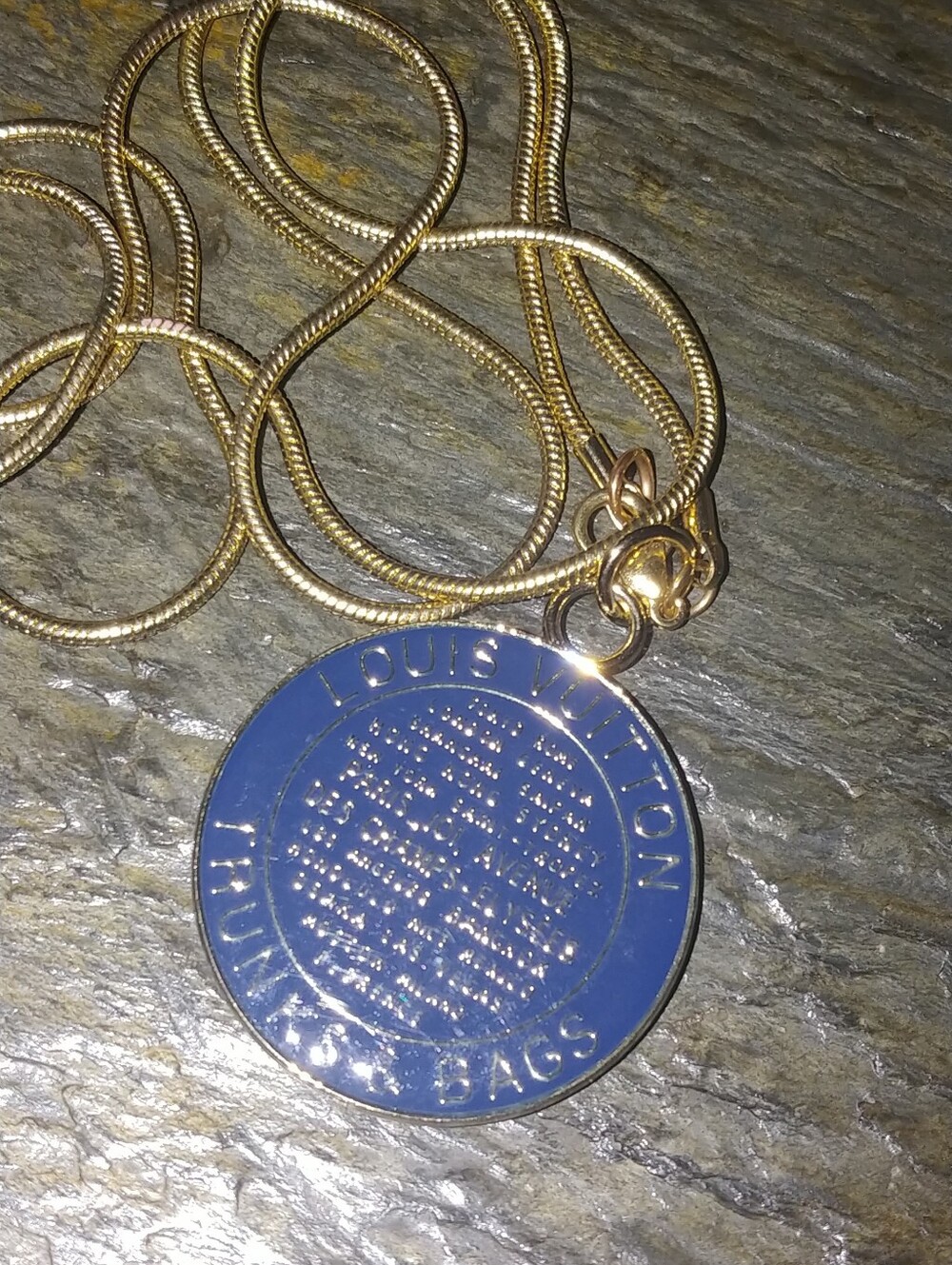 Louis Vuitton Blue and Silver Round Logo Pendant Necklace - Picture 2 of 6